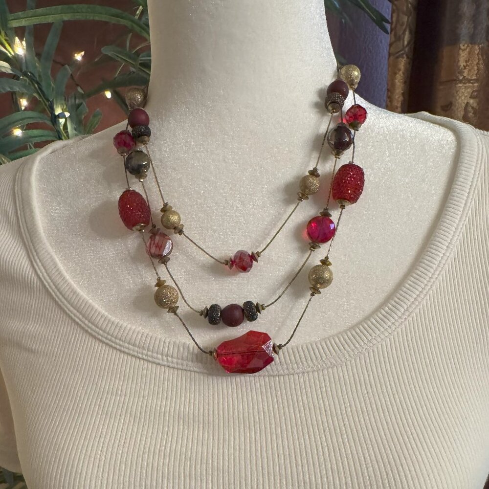 Three-Layer Crystal Beaded Necklace